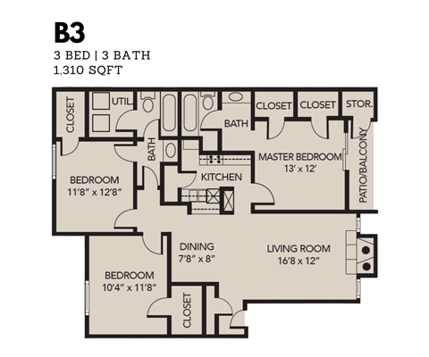 Oak Tree Village 3 Bedroom Floor Plan B3